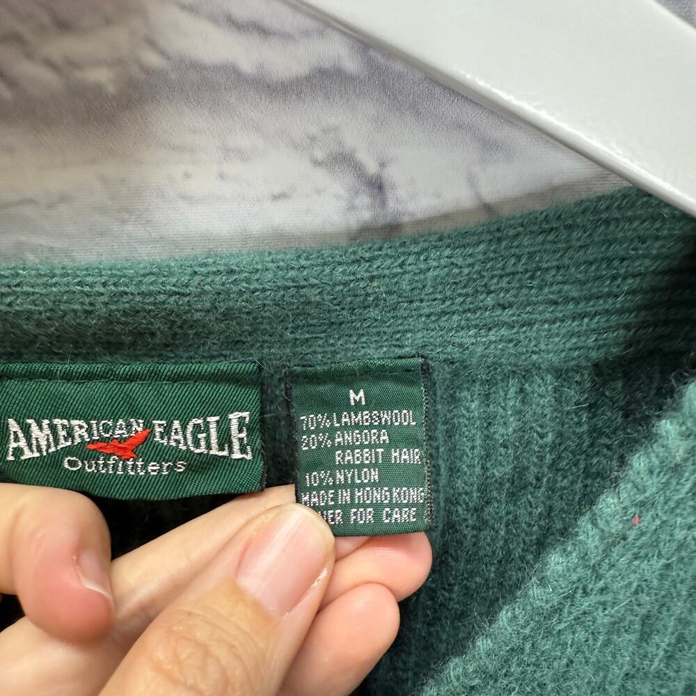Vintage American Eagle Womens Wool Sweater Size M Green 3/4 Sleeve Ribbed Y2K - Picture 3 of 5